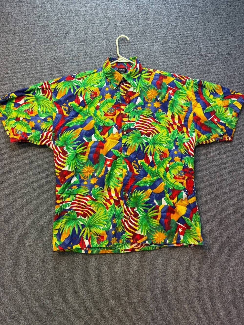 Vintage Versace Jeans Couture Shirt L Multicolor Tropical Print Italy